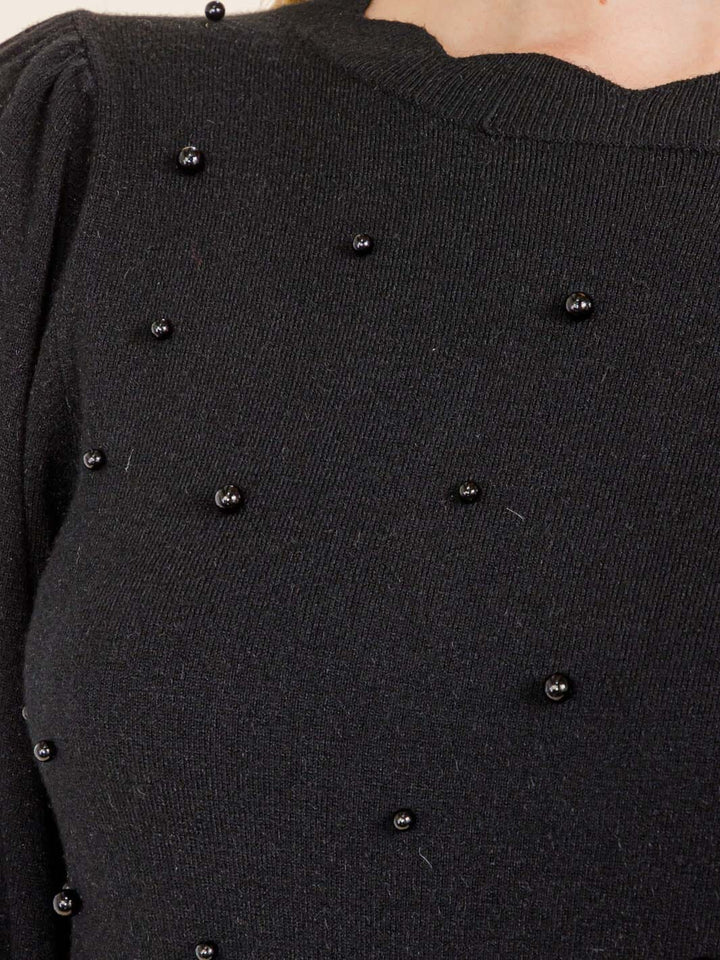 WOMEN'S 3/4 SLEEVE TRIM DETAILED PEARL BLOUSE