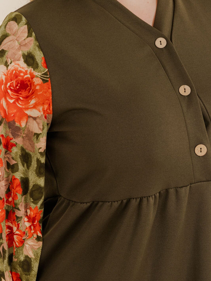 PLUS SIZE 3/4 SLEEVE FRONT POCKETS ANIMAL PRINT COLORBLOCK MAXI DRESS