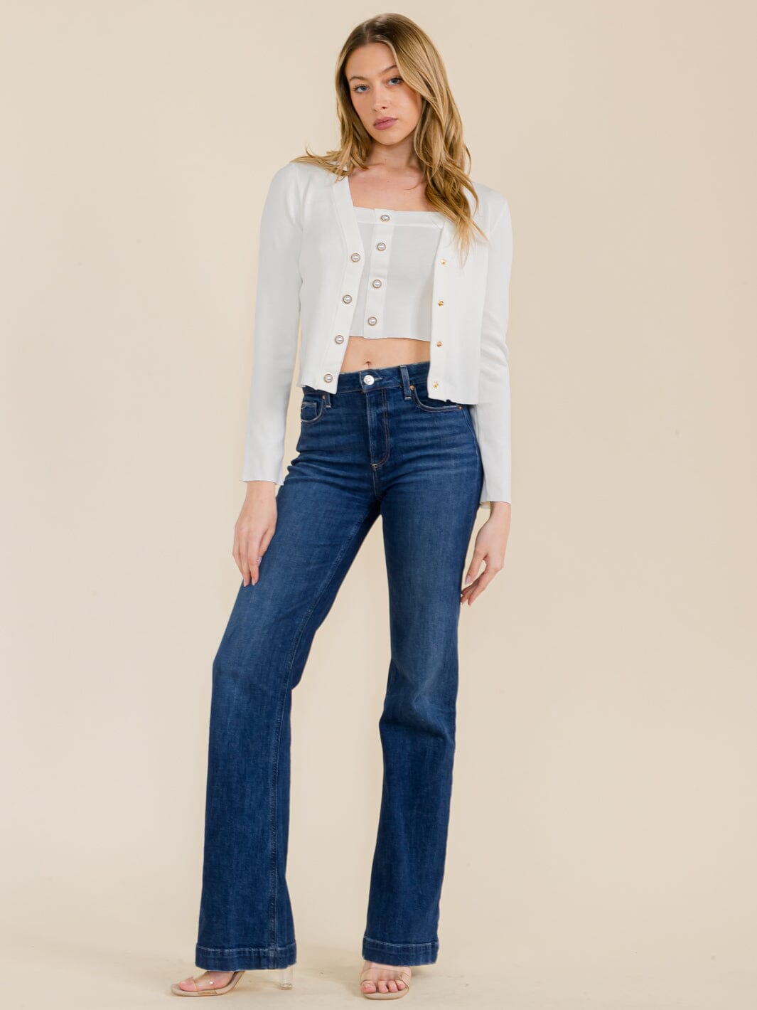 WOMEN'S LONG SLEEVE CARDIGAN & SLEEVELESS TANK CROP TOP SET