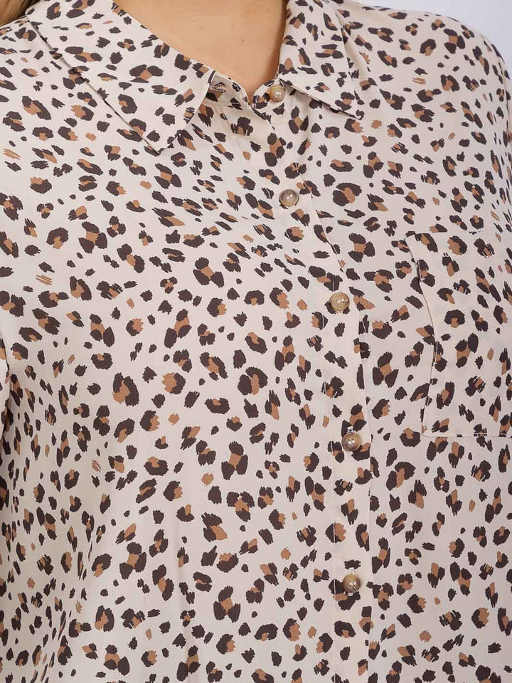 PLUS SIZE LONG SLEEVE BUTTON UP ANIMAL PRINT BLOUSE