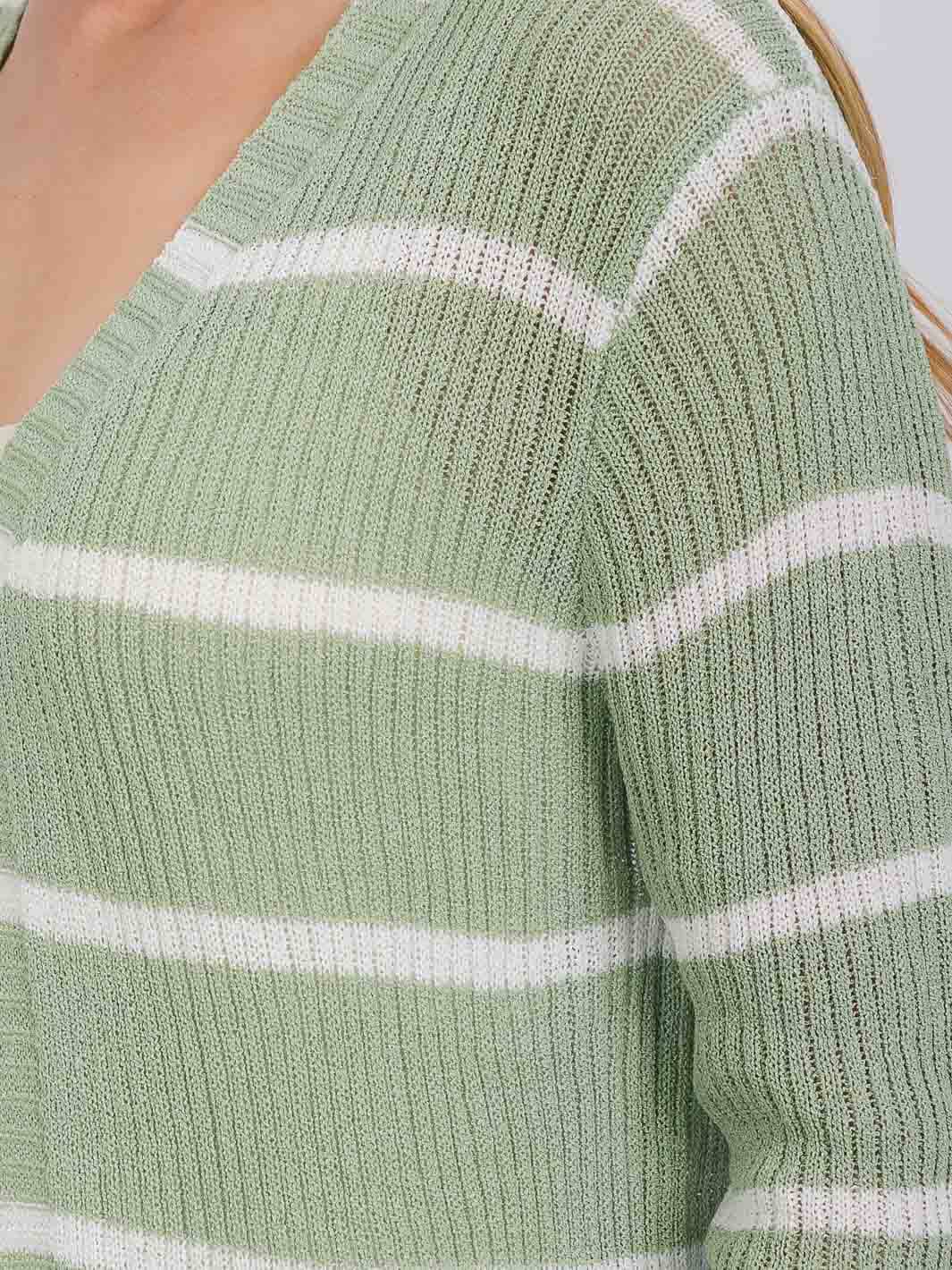 WOMEN'S LONG SLEEVE OPEN COLORBLOCK STRIPES KNIT CARDIGAN