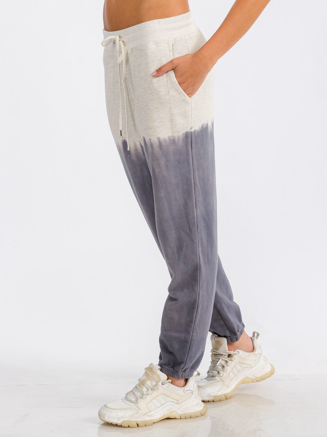 WOMEN'S ELASTIC WAIST FRONT POCKET COLORBLOCK SWEATPANTS