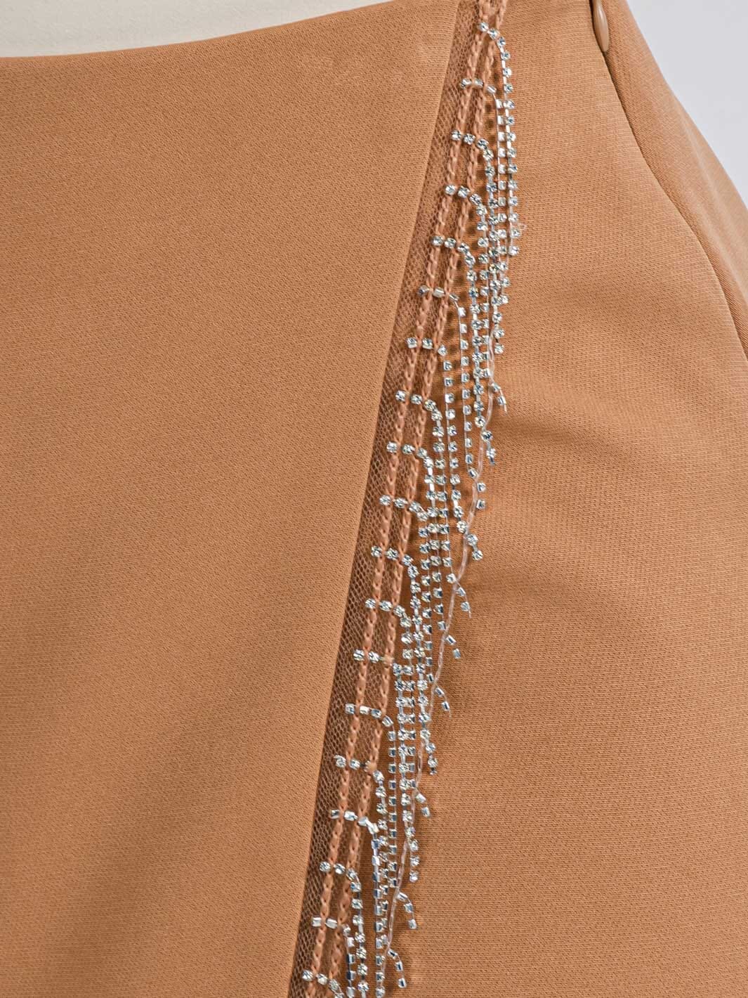 WOMEN'S ZIP UP STUD FRINGE DETAILED MINI SKORT