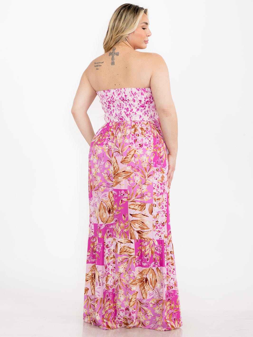 PLUS SIZE SLEEVELESS SMOCK FLORAL MAXI DRESS