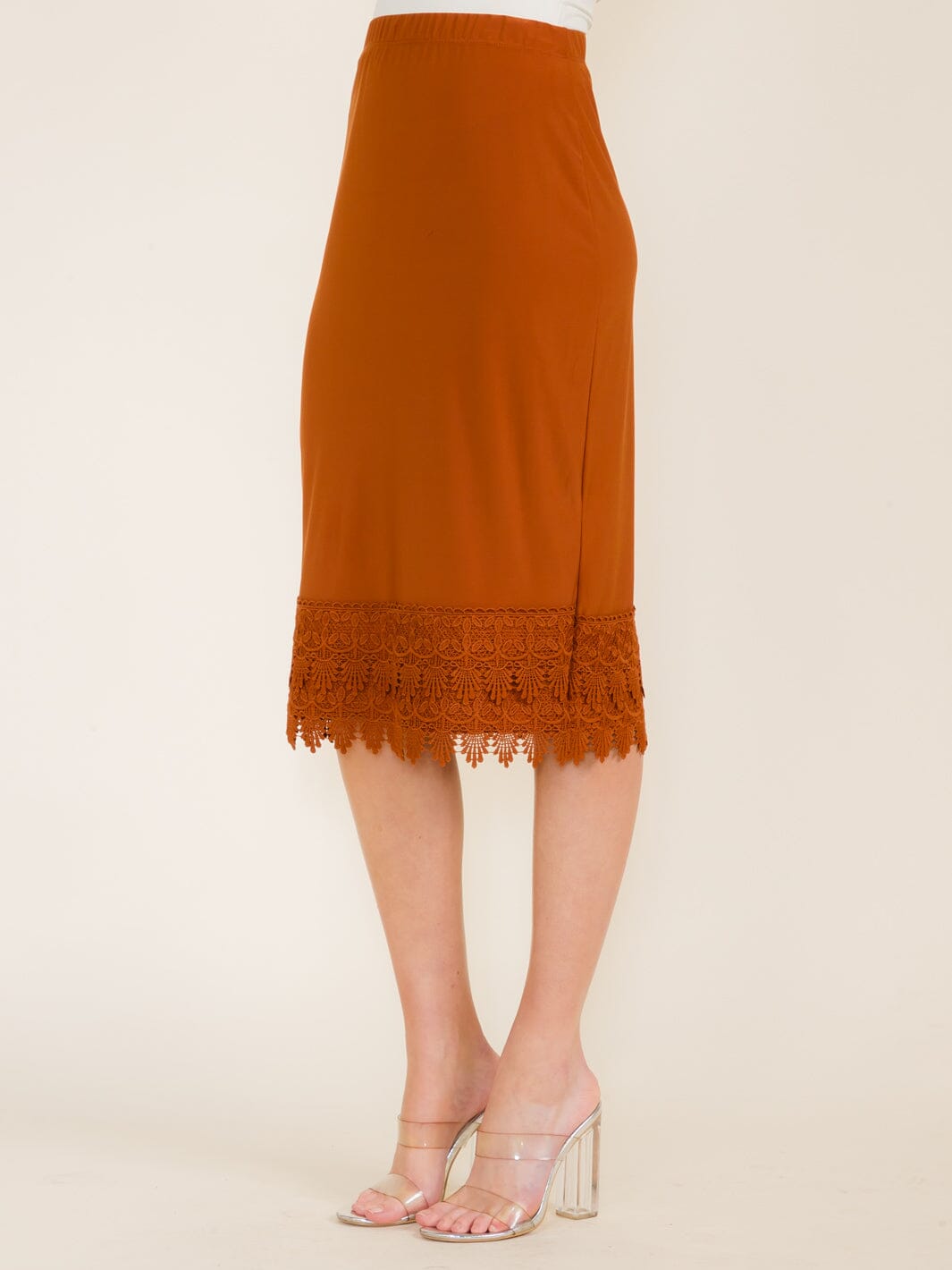 WOMEN'S ELASTIC WAIST CROCHET BOTTOM HEM MIDI SKIRT