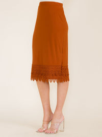 WOMEN'S ELASTIC WAIST CROCHET BOTTOM HEM MIDI SKIRT