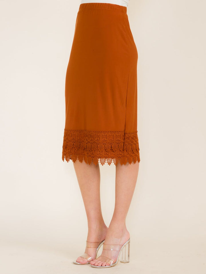 WOMEN'S ELASTIC WAIST CROCHET BOTTOM HEM MIDI SKIRT