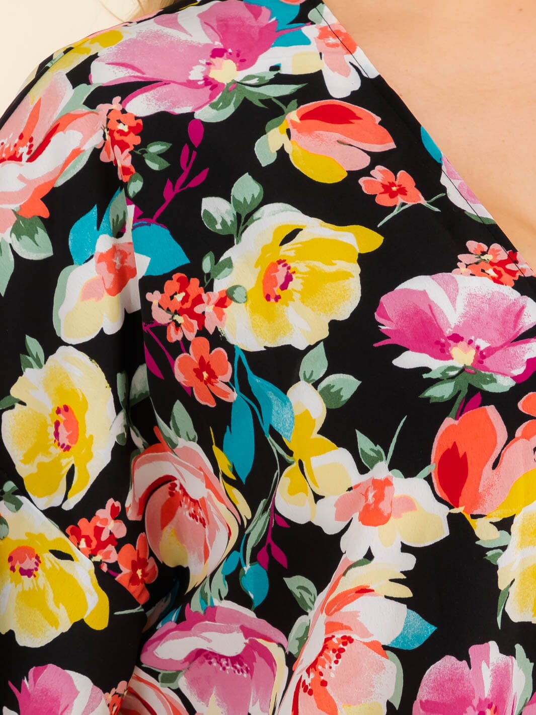 PLUS SIZE SHORT SLEEVE OPEN FRONT FLORAL PRINT CARDIGAN