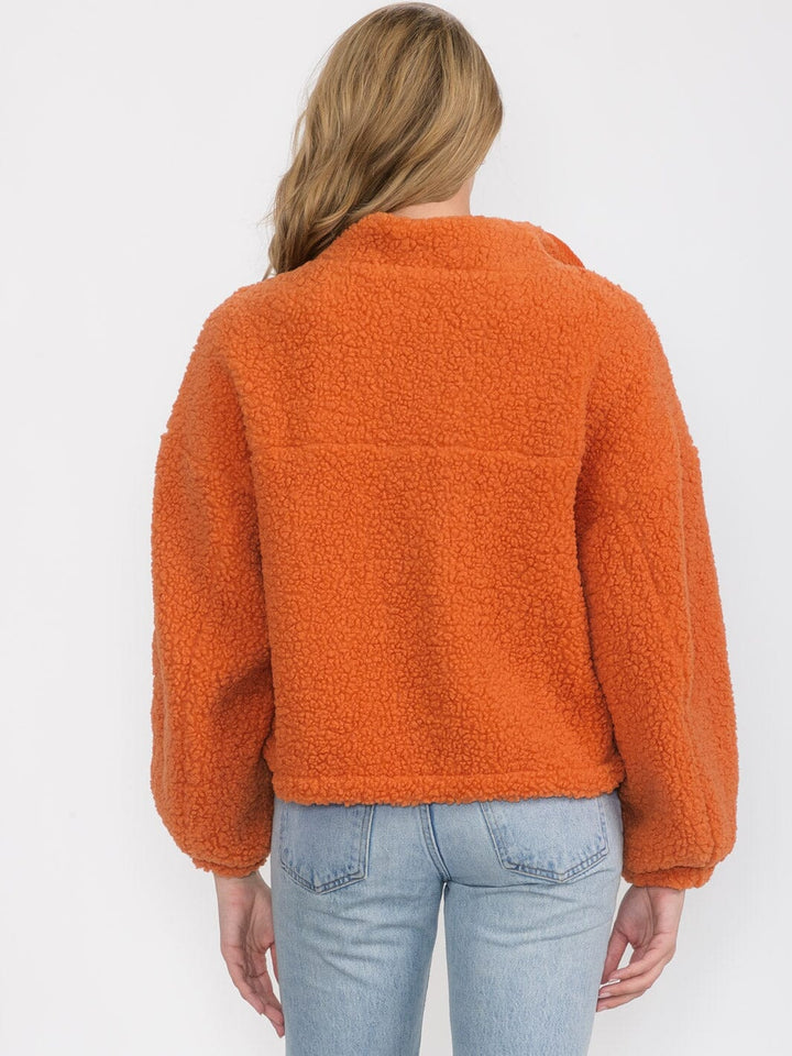 WOMEN'S LONG SLEEVE ZIP UP FRONT POCKETS SHERPA JACKET