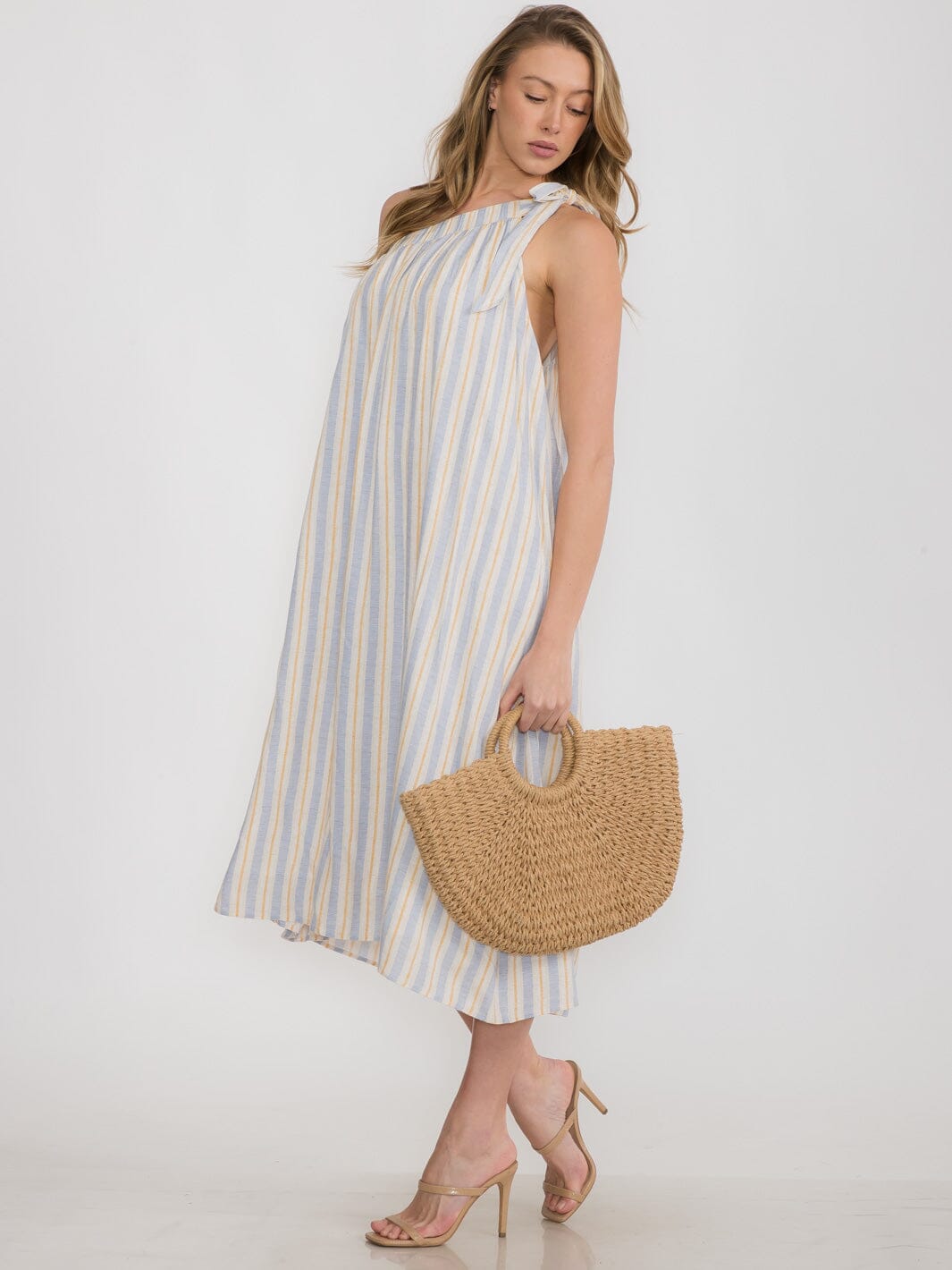 WOMEN'S ONE SHOULDER STRIPES TUNIC MAXI DRESS