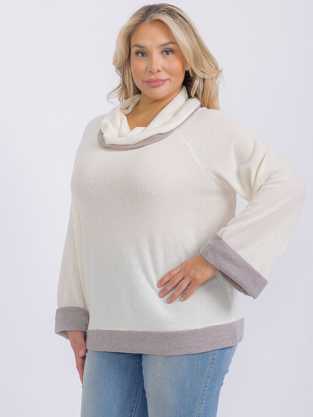 PLUS SIZE LONG SLEEVE TURTLE NECK PULLOVER SWEATER