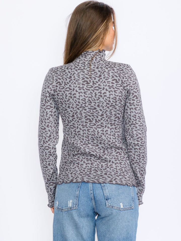 WOMEN'S LONG SLEEVES MOCK NECK ANIMAL PRINT TOP