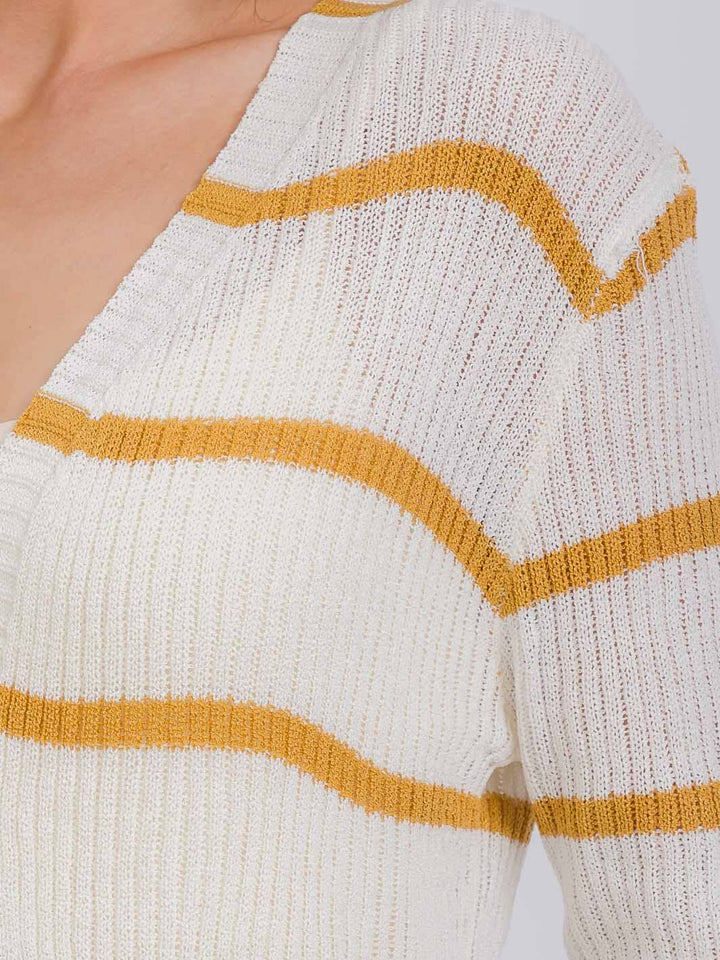 WOMEN'S LONG SLEEVE OPEN COLORBLOCK STRIPES KNIT CARDIGAN