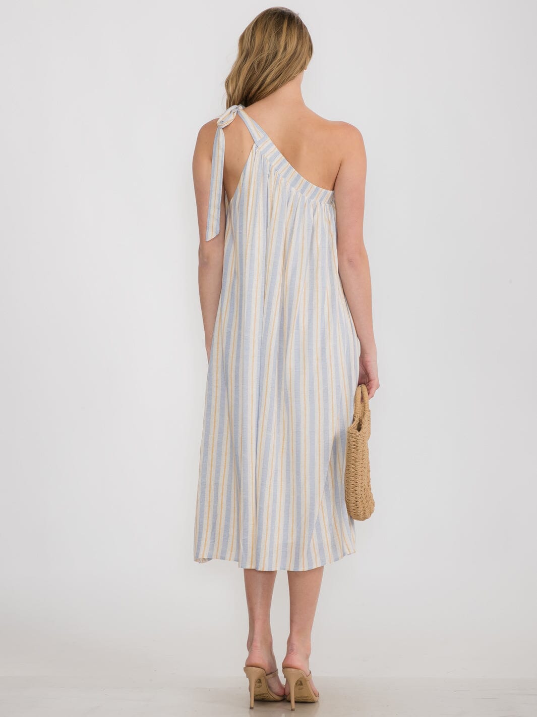 WOMEN'S ONE SHOULDER STRIPES TUNIC MAXI DRESS