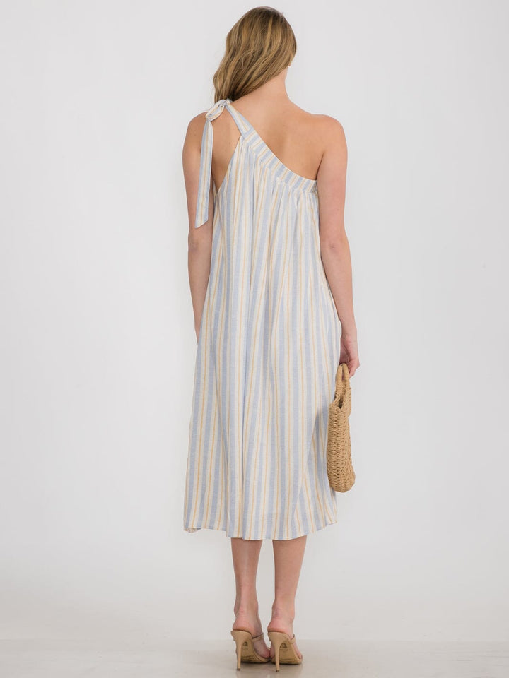 WOMEN'S ONE SHOULDER STRIPES TUNIC MAXI DRESS