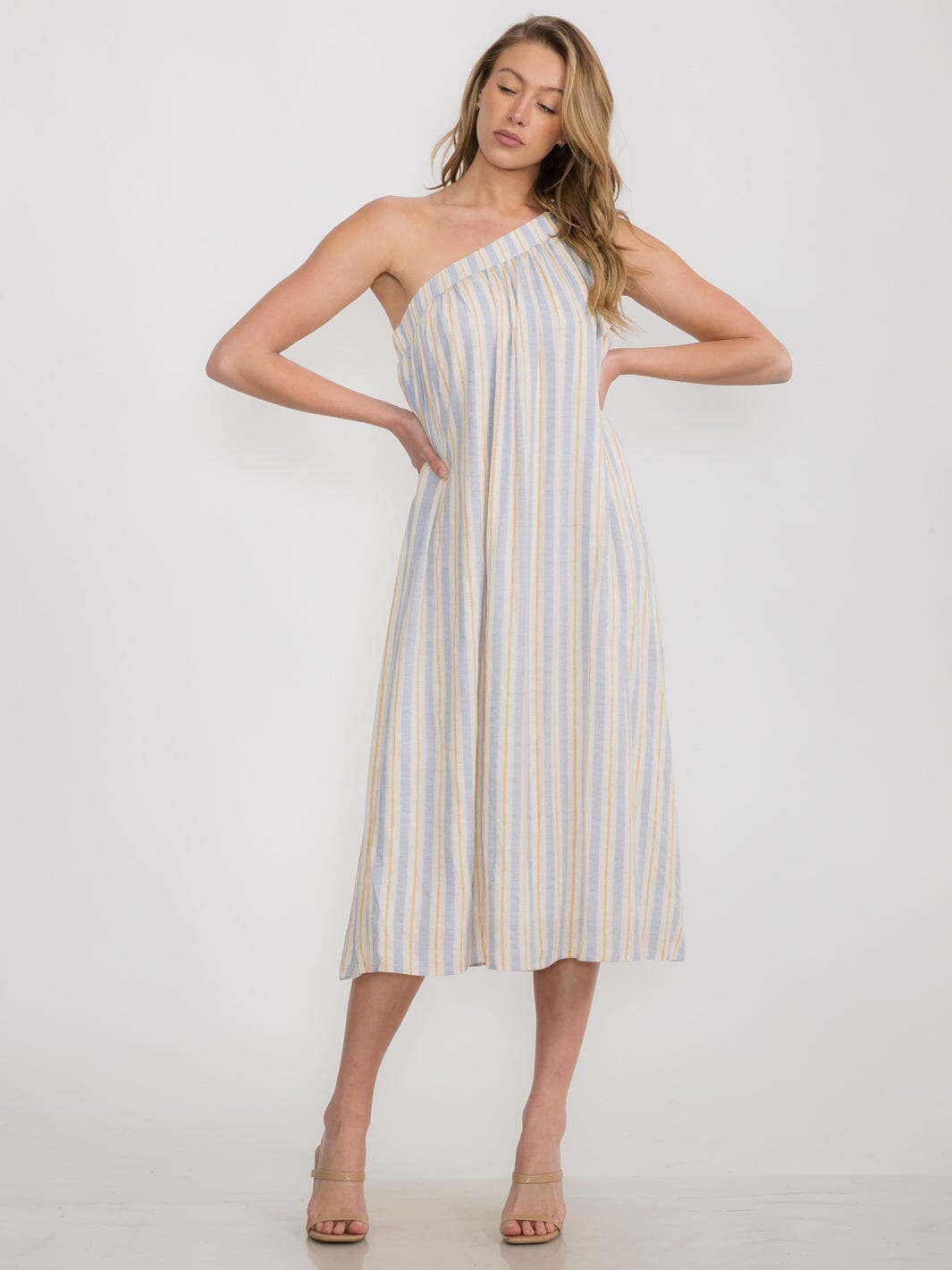 WOMEN'S ONE SHOULDER STRIPES TUNIC MAXI DRESS