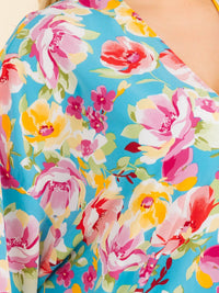 PLUS SIZE SHORT SLEEVE OPEN FRONT FLORAL PRINT CARDIGAN