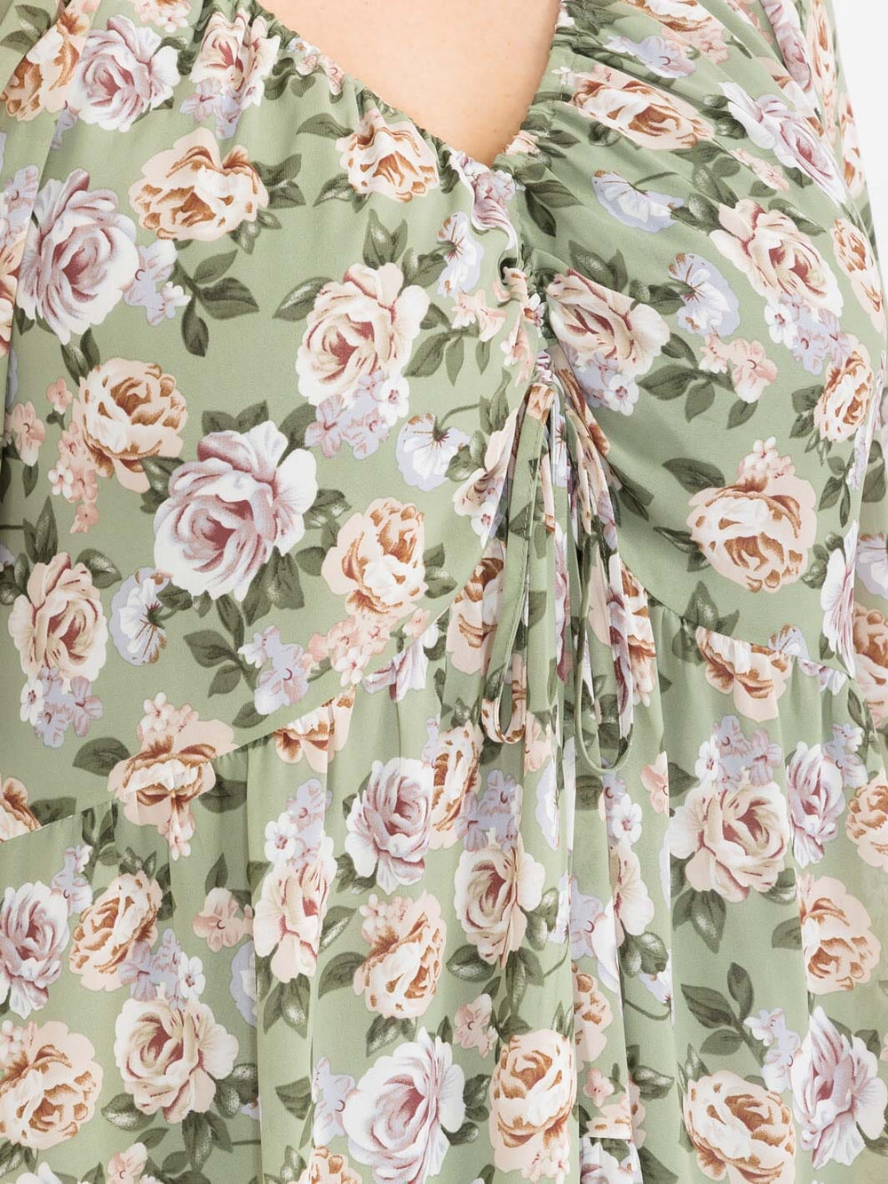 PLUS SIZE LONG PUFF SLEEVE V-NECK RUCHING FRONT FLORAL MINI DRESS