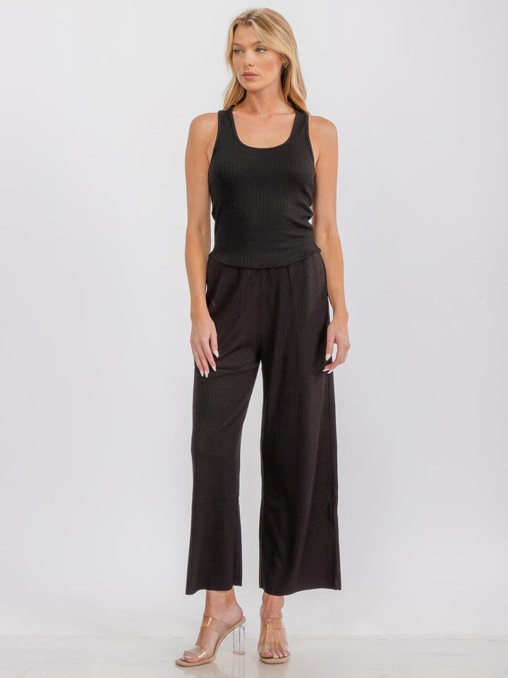 WOMEN'S SLEEVELESS TANK TOP & ELASTIC WAIST PANTS RIBBED 2PC SET