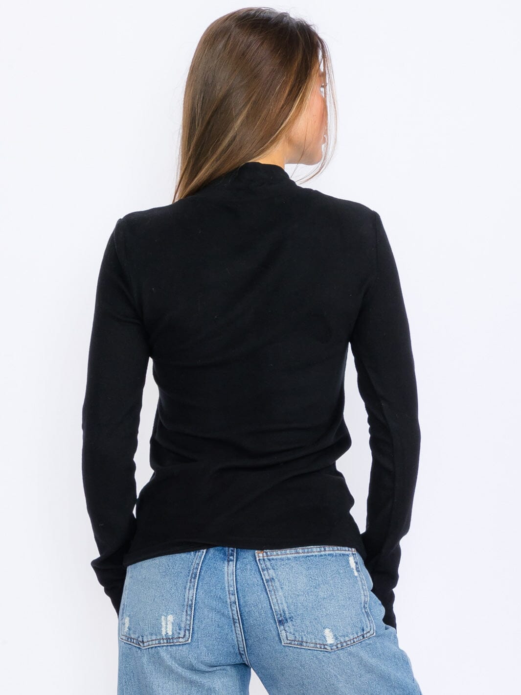 WOMEN'S LONG SLEEVES MOCK NECK PEAR DETAILED TOP