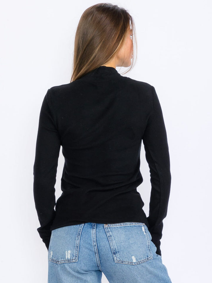 WOMEN'S LONG SLEEVES MOCK NECK PEAR DETAILED TOP