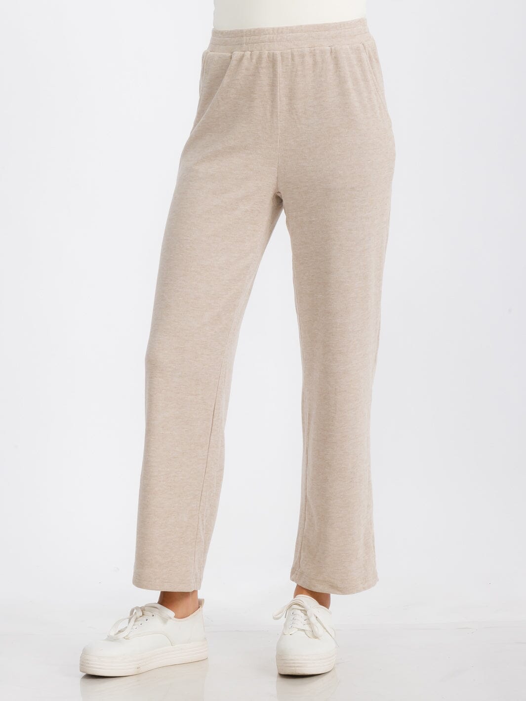 WOMEN'S ELASTIC WAIST FRONT POCKET WIDE LEG SWEATPANTS