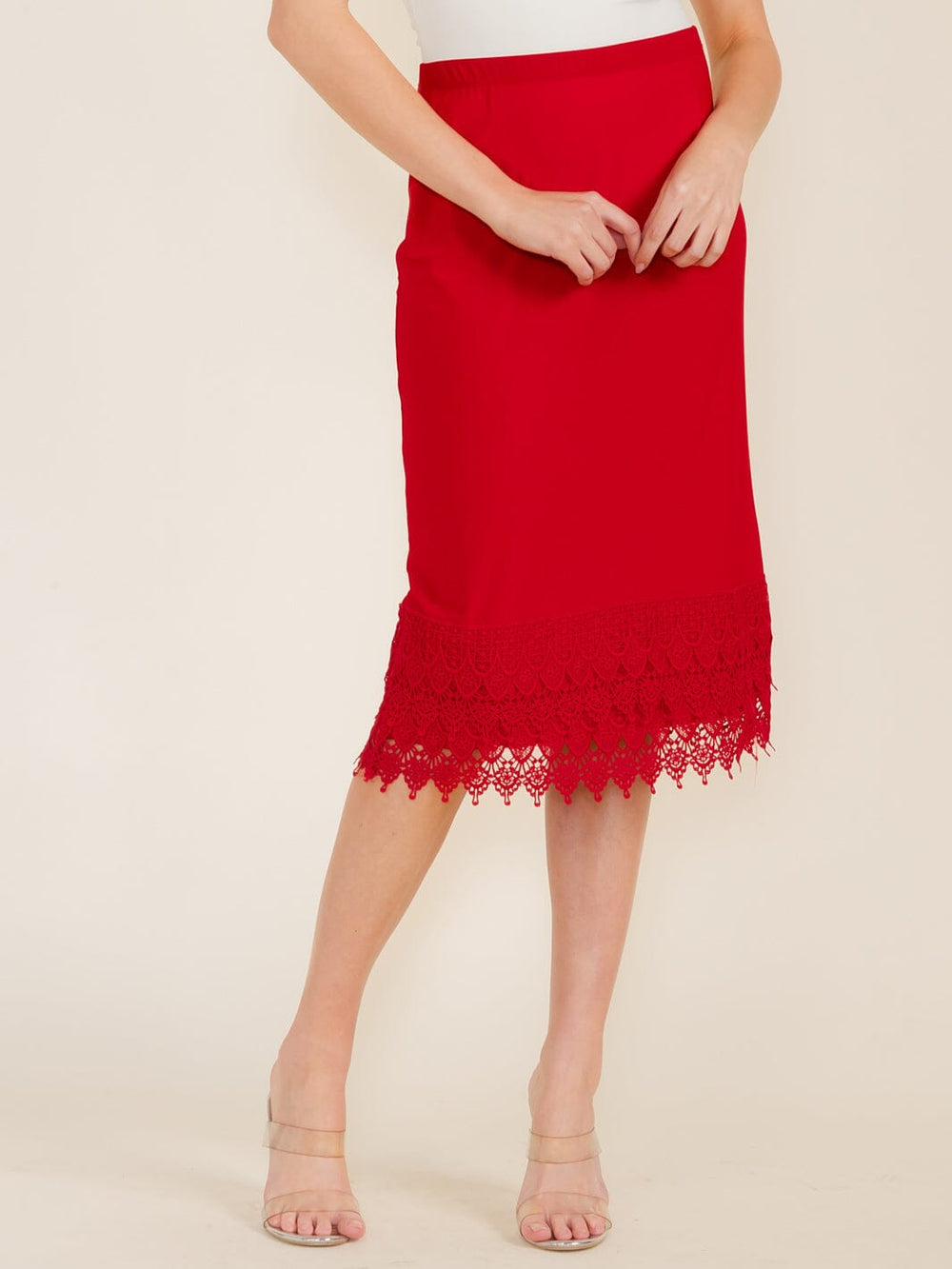 WOMEN'S ELASTIC WAIST CROCHET BOTTOM HEM MIDI SKIRT