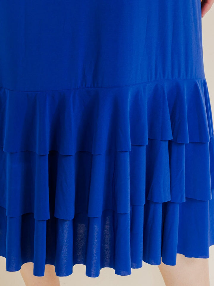 PLUS SIZE 3/4 SLEEVE FRONT POCKETS TIERED RUFFLE BOTTOM HEM MAXI DRESS