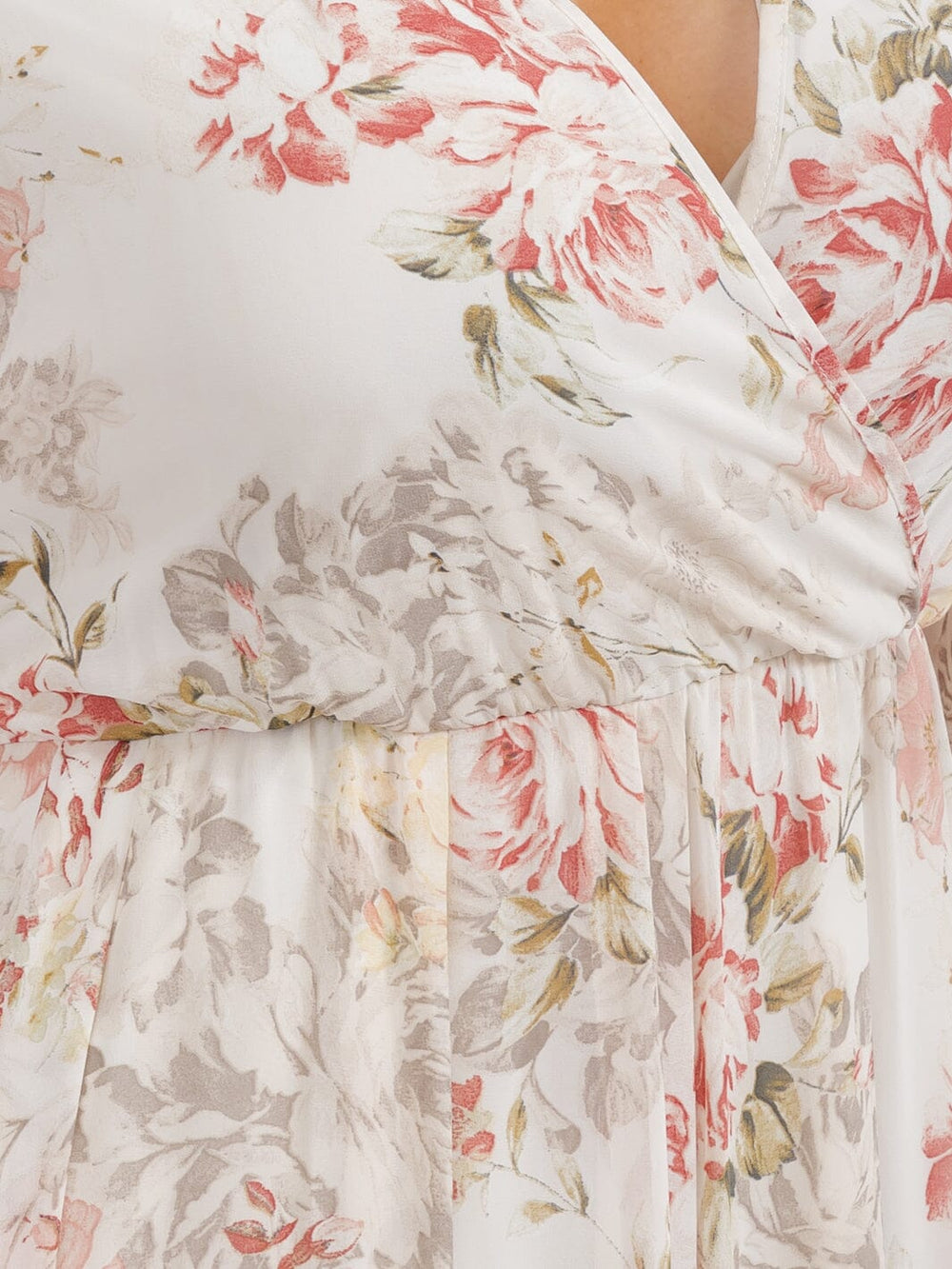 PLUS SIZE LONG SLEEVE SURPLICE SELF TIE FLORAL MAXI DRESS