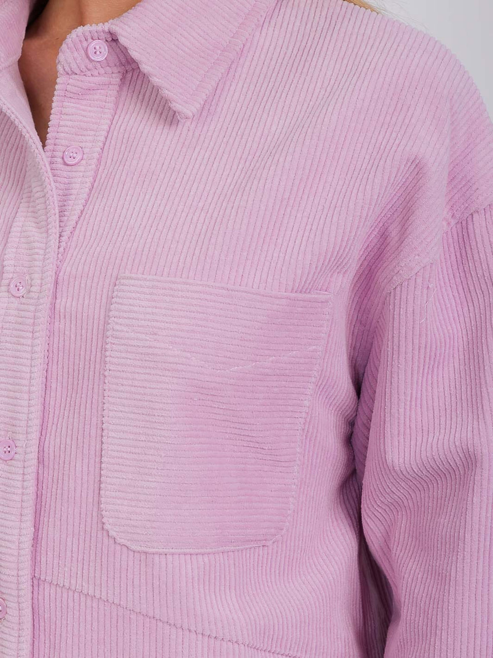 WOMEN'S LONG SLEEVE BUTTON CLOSURE FRONT POCKET CORDUROY TOP