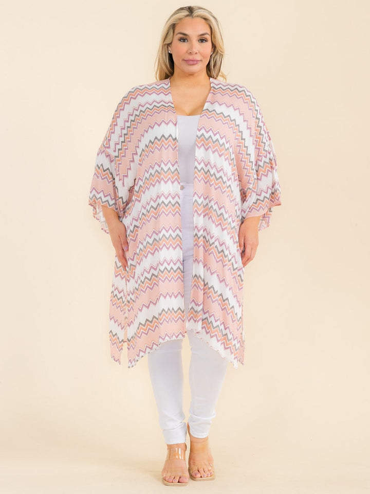 PLUS SIZE SHORT SLEEVE OPEN FRONT MULTI PRINT CARDIGAN