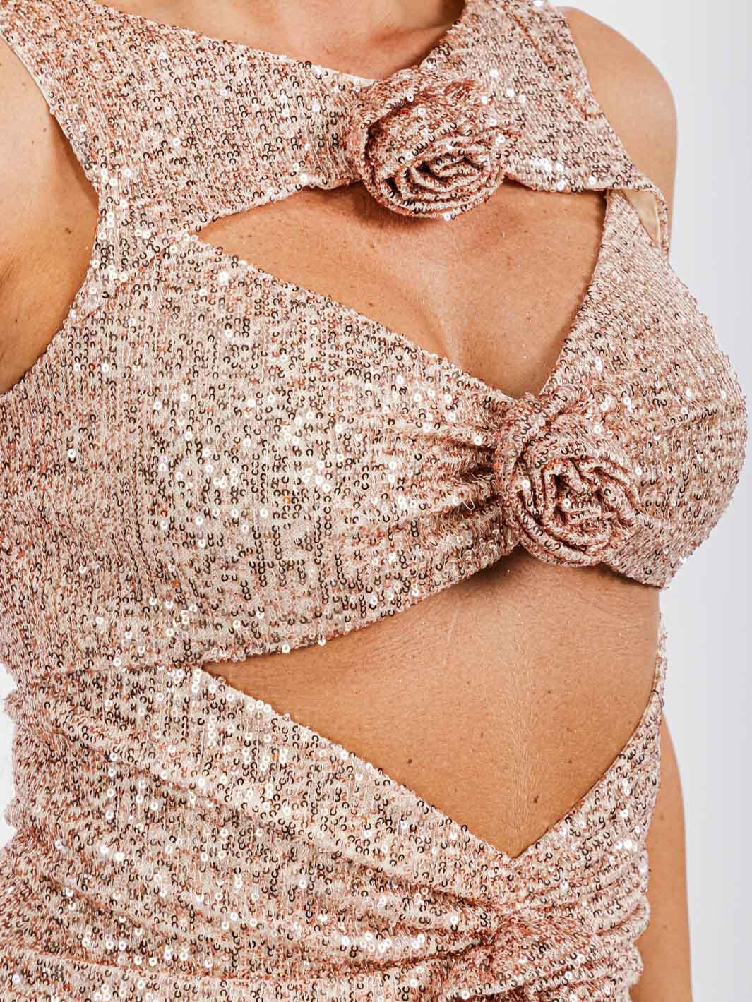 WOMEN'S SLEEVELESS CUT OUT SEQUINS FLOWERS TOP