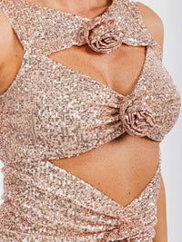 WOMEN'S SLEEVELESS CUT OUT SEQUINS FLOWERS TOP
