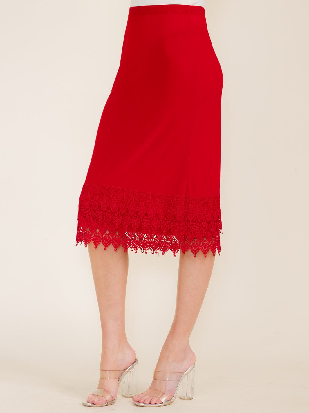 WOMEN'S ELASTIC WAIST CROCHET BOTTOM HEM MIDI SKIRT