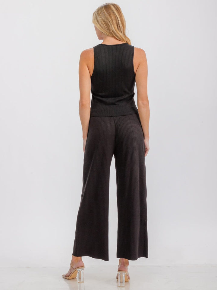 WOMEN'S SLEEVELESS TANK TOP & ELASTIC WAIST PANTS RIBBED 2PC SET