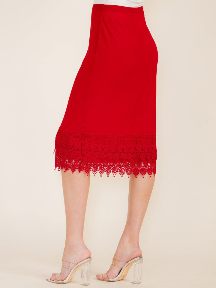 WOMEN'S ELASTIC WAIST CROCHET BOTTOM HEM MIDI SKIRT