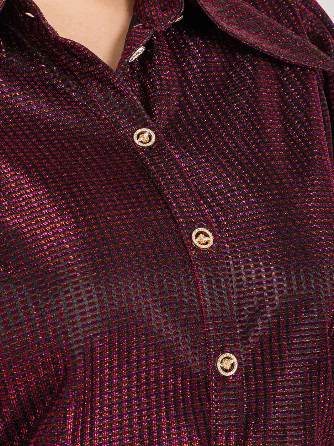 PLUS SIZE 3/4 PUFF SLEEVE BUTTON UP SHIMMER BLOUSE