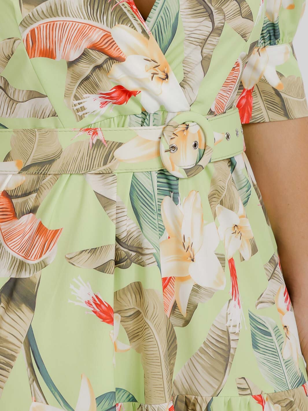 PLUS SIZE SHORT PUFF SLEEVE SURPLICE TIERED FLORAL BELTED MAXI DRESS