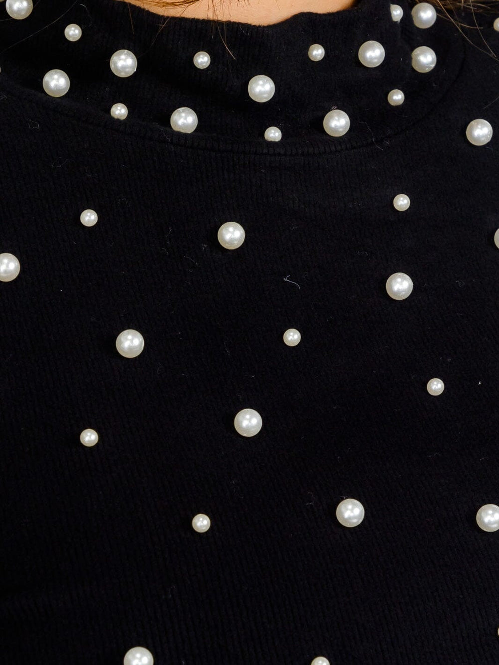 WOMEN'S LONG SLEEVES MOCK NECK PEAR DETAILED TOP