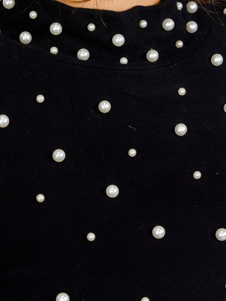 WOMEN'S LONG SLEEVES MOCK NECK PEAR DETAILED TOP