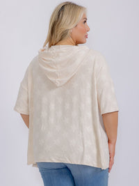 PLUS SIZE SHORT SLEEVE FRONT POCKET HOODED STARS TOP