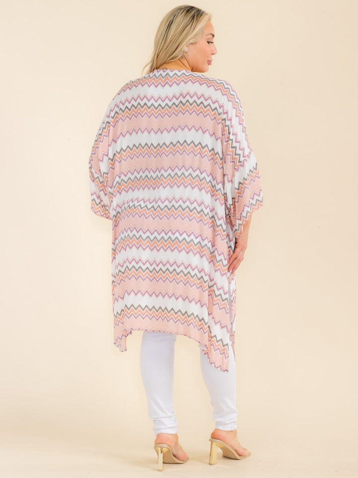 PLUS SIZE SHORT SLEEVE OPEN FRONT MULTI PRINT CARDIGAN