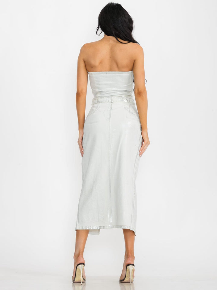 WOMEN'S CROP TOP & MAXI SKIRT SHIMMER DENIM 2PC. SET