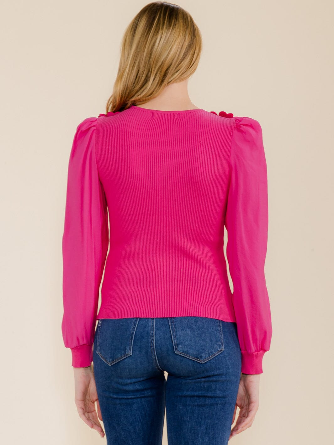 WOMEN'S LONG SLEEVE V-NECK FLOWERS BLOUSE