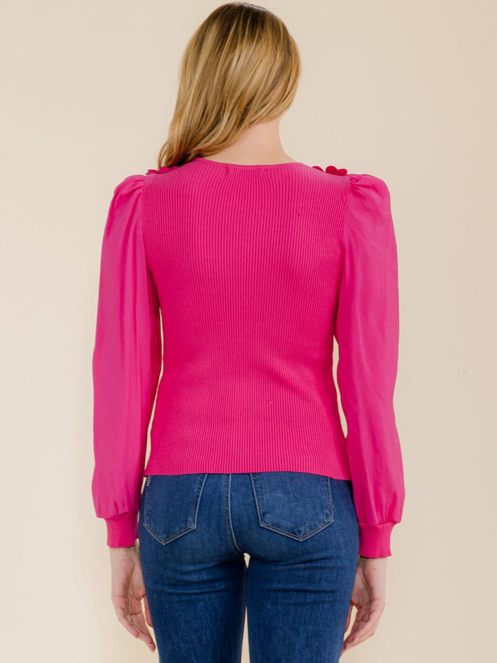 WOMEN'S LONG SLEEVE V-NECK FLOWERS BLOUSE