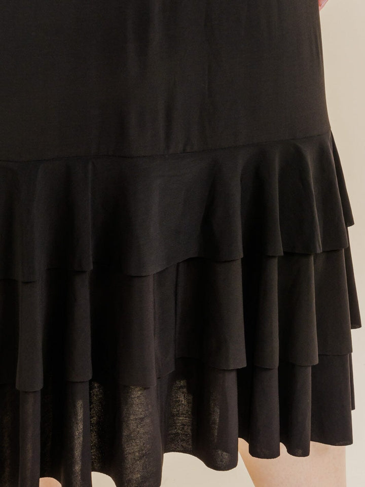 PLUS SIZE 3/4 SLEEVE FRONT POCKETS TIERED RUFFLE BOTTOM HEM MAXI DRESS