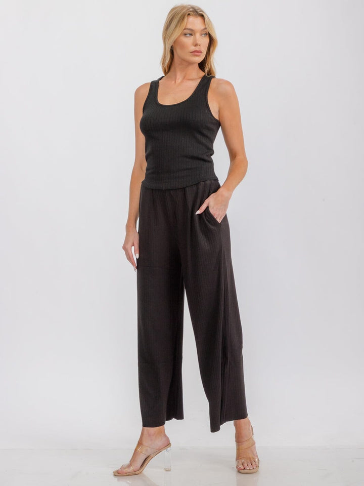WOMEN'S SLEEVELESS TANK TOP & ELASTIC WAIST PANTS RIBBED 2PC SET