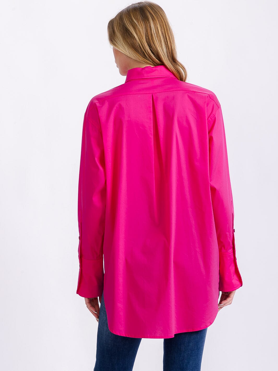 WOMEN'S LONG SLEEVE BUTTON CLOSURE SOLID HIGH-LOW BLOUSE