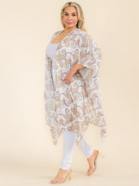 PLUS SIZE SHORT SLEEVE OPEN FRONT PAISLEY PRINT CARDIGAN