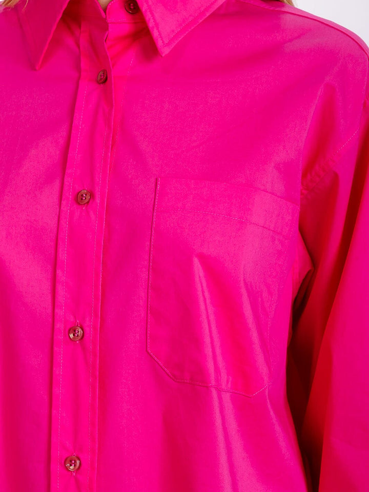 WOMEN'S LONG SLEEVE BUTTON CLOSURE SOLID HIGH-LOW BLOUSE